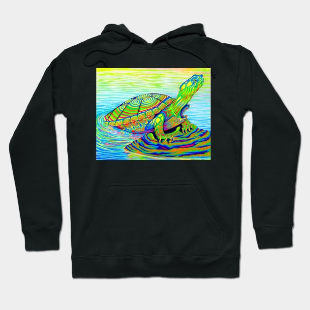 Psychedelic Neon Rainbow Painted Turtle Hoodie by rebeccawangart